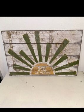 ☀️ HE IS RISEN Wooden Sunburst Wall Art Rustic Primitive Folk